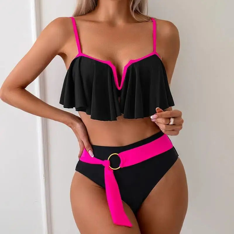 2025 New Sexy Brazilian Bikini Set Ruffle Swimwear Women Push Up Swimsuit High Waist Print Floral Bathing Suit Biquini Female