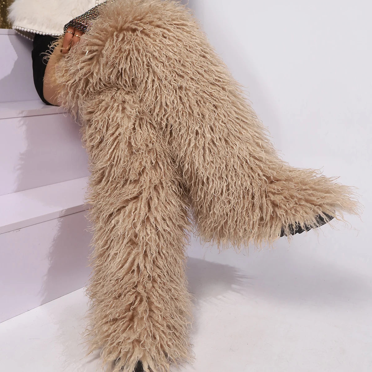 Women's Thigh High Mongolian Boots High Boots Winter New Fox Fur Snow Boots  Women's Boots Leg Warm Boots Non-Slip Soles