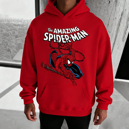 Marvel Spider Man Cotton Hoodie Autumn Winter Warm Wear Versatile Pocket Design for Casual Travel and Mountain Climbing