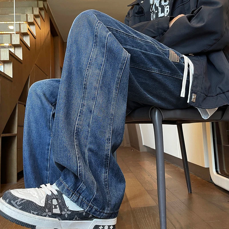 25ss Summer Vintage 190cm Men's Super long Pants 115cm Elastic Waist Straight Leg Breathable Drape Sportswear Casual Pants