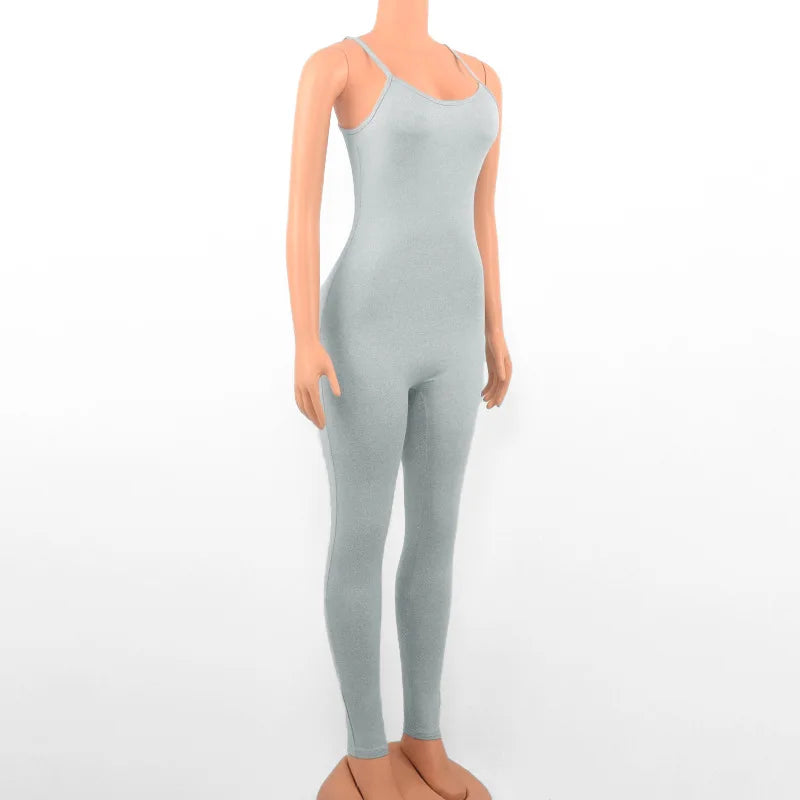 Black Sexy Jumpsuits Women Summer Sleeveless Rompers Spaghetti Strap Backless Casual Bodycon Skinny Sports Fashion Streetwear