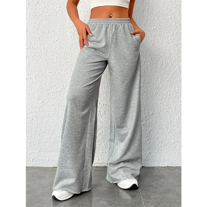 Autumn and Winter Gray Wide Leg Casual Sports Drape, Slimming and Versatile Floor Length Women's Pants