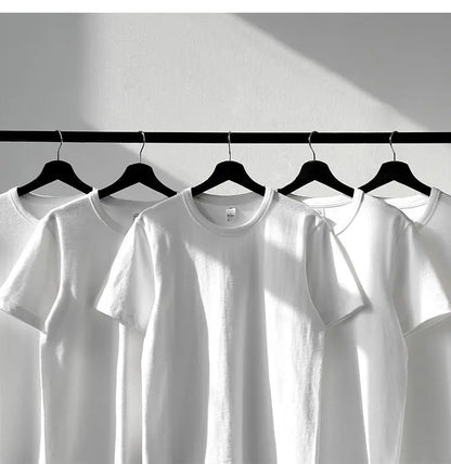 Heavyweight Impermeable 300g Carbon Matte Pure Cotton Thick Short Sleeved T-shirt Men and Women Pure White Simple Base Shirt