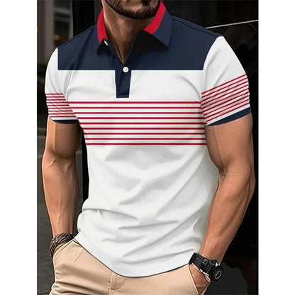3D Print Striped Color Block Polo Shirt For Men Colorful Pattern T-Shirt Summer Casual Lapel Tops Loose Short Sleeve Street Tees