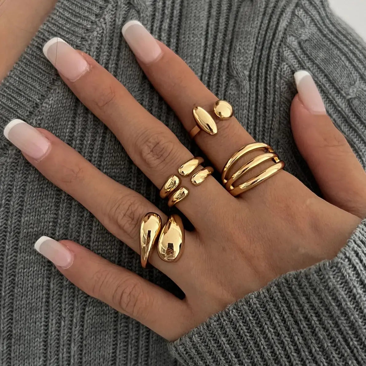 DIEZI 4pcs/set New Hip Hop Metal Finger Rings For Women Girls Men Punk Gold Silver Color Geometric Knuckle Joint Ring Jewelry