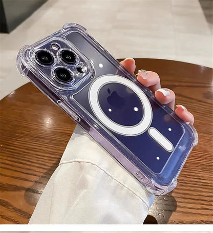 Transparent Magnetic Soft Phone Case For iPhone 17 Air 16 15 14 Plus 13 12 11 Pro Max Wireless Charge Magsafe Shockproof Cover