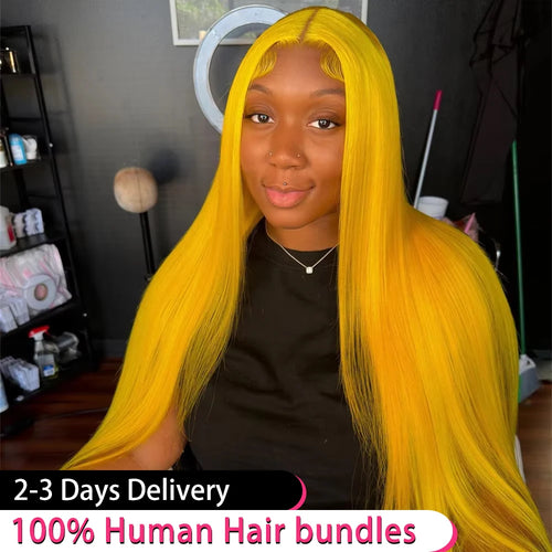 13x6 Straight Yellow HD Lace Frontal Human Hair Wigs 36 Inch 250 Density 13x4 Brazilian Pre Plucked Colored Lace Front Hair Wig