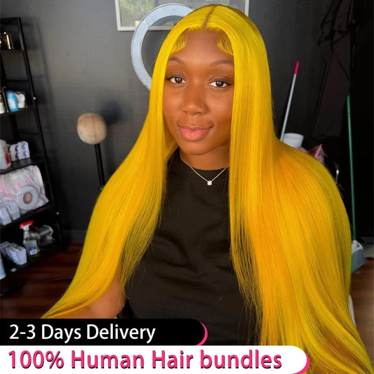 13x6 Straight Yellow HD Lace Frontal Human Hair Wigs 36 Inch 250 Density 13x4 Brazilian Pre Plucked Colored Lace Front Hair Wig