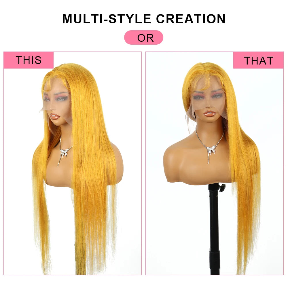 13x6 Straight Yellow HD Lace Frontal Human Hair Wigs 36 Inch 250 Density 13x4 Brazilian Pre Plucked Colored Lace Front Hair Wig