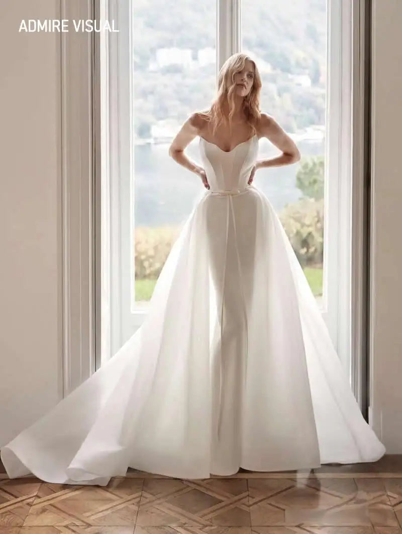 Newest Wedding Dress  Mermaid  2 in 1  For Bride Satin Sweetheart Neckline Sleeveless Custom Made Plus Sizes Vestidos De Novias