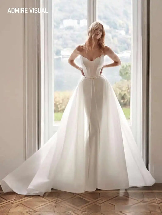 Newest Wedding Dress  Mermaid  2 in 1  For Bride Satin Sweetheart Neckline Sleeveless Custom Made Plus Sizes Vestidos De Novias