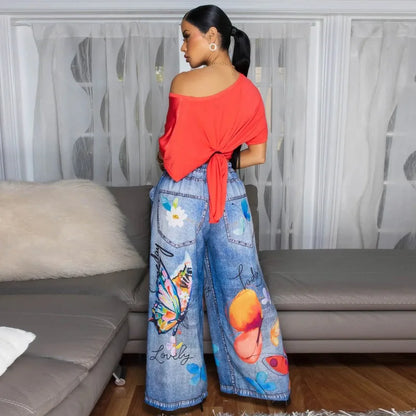 KEXU Women's Tie Dye Printed Wide Leg Casual Loose Long Pants Streetwear