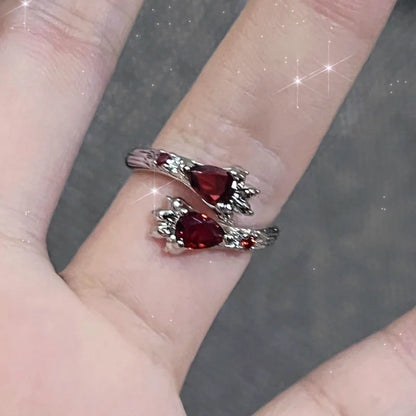 Irregular Red Crystal Glass Heart Aesthetic Rings For Women Y2K Gothic Animal Spider Ring Creative Grunge Jewelry Accessories