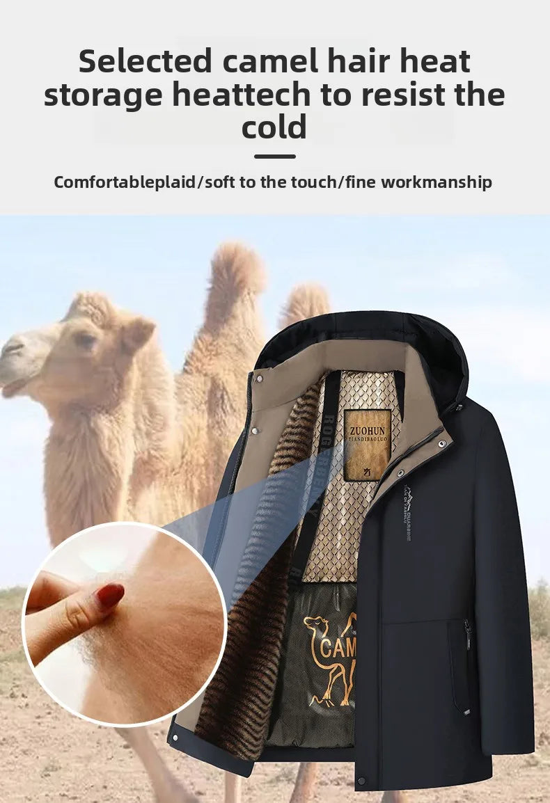 Top Grade Five Protective Tech Luxury Winter New Brand Camel Fleece Men's Parka Jacket Windbreaker Coats Heavy Plush Lining