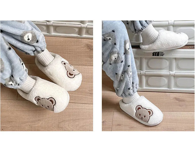 Bear Plush Slippers For Women Men Fashion Kawaii Fluffy Winter Warm Slippers Lovers Cartoon Teddy Bear House Shoes TG03