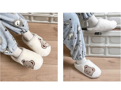 Bear Plush Slippers For Women Men Fashion Kawaii Fluffy Winter Warm Slippers Lovers Cartoon Teddy Bear House Shoes TG03