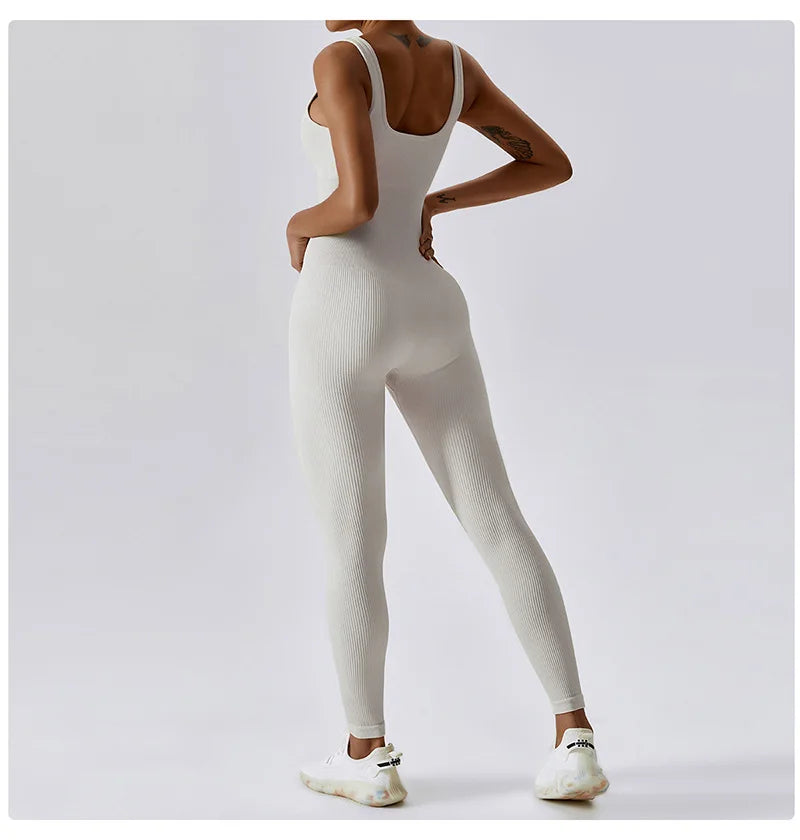 Yoga Jumpsuit Women's Yoga Set One-piece Sports Romper With Chest Pad Fitness Bodysuit Gym Seamless Ribbed Workout Sportswear
