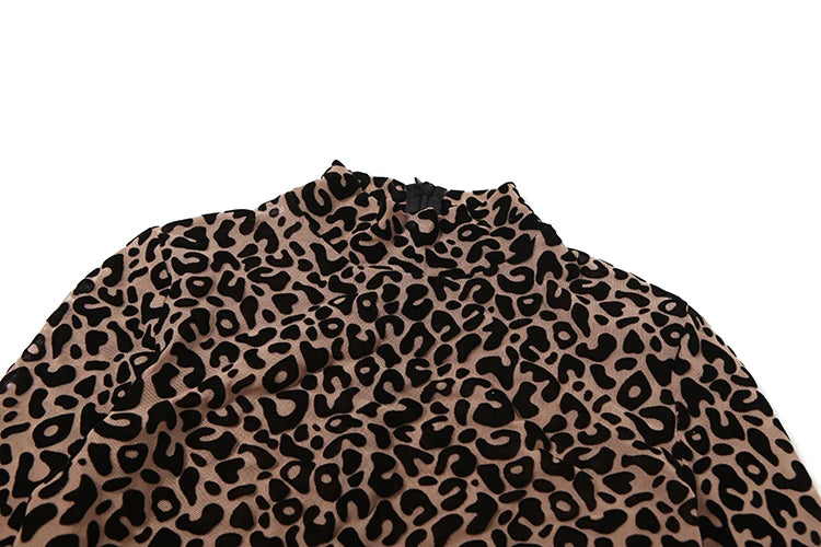 Nibber See Through Sexy Leopard Mesh Jumpsuit Women Sexy Hipster Zip Stretch Midnight Workout Autumn Fitness Street Overalls