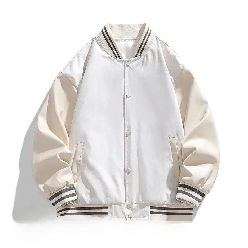 American Retro Suede Baseball Jacket Men's Spring Autumn Casual Leather Sleeve Outerwear JK819 Public Version Couple's Style