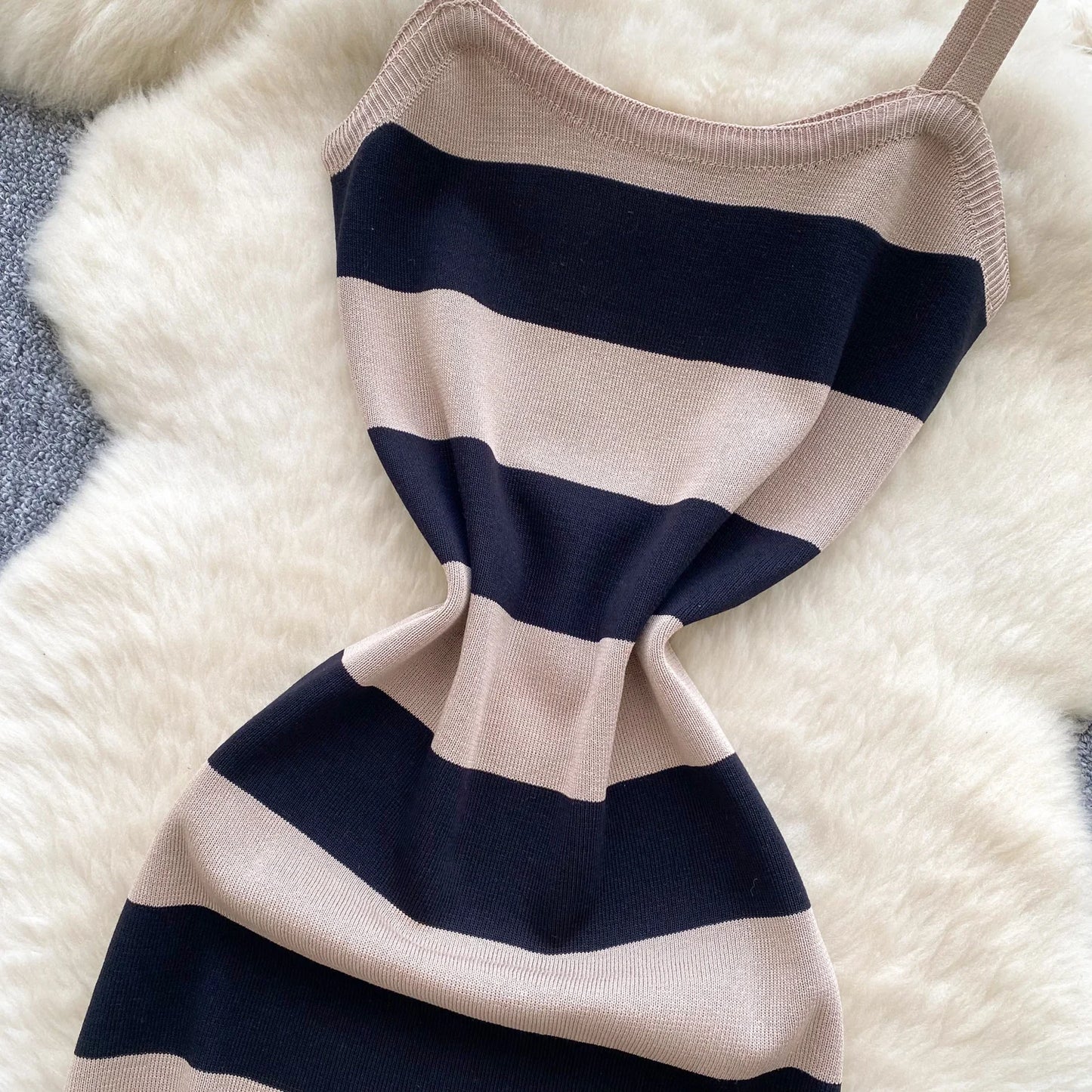 2025 & 2026 Lady New Stripes Ins Fashion Sexy Package Hips Bodycon Dress  Summer Knitted Spaghetti Straps Outfits Maxi Long Women Dress