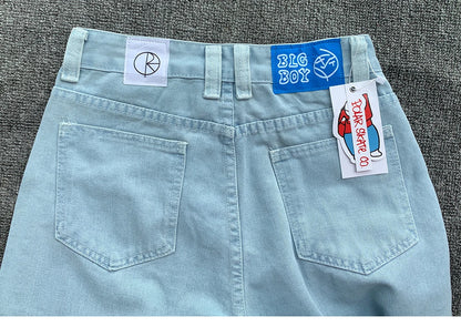 Y2K Embroidery Baggy Boy Jeans Women Streetwear Gothic Cartoon Blue Straight Jeans Retro Punk Rock High Waist Denim Trousers