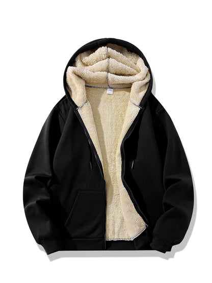 Winter Lambswool Zipper Hoodies Thicken Warm Jackets Long Sleeve Sweatshirts Casual Sports Fleece Black Coats Hooded Men Coat To