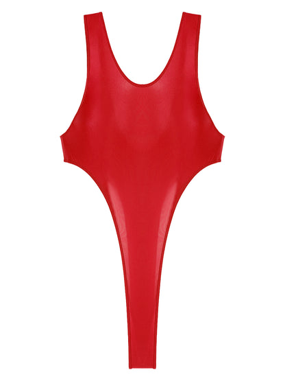 Womens Swimsuit 2022 New Glossy One-piece Swimming Bathing Suit Backless High Cut Bodysuit Sportwear Beachwear Swimwear