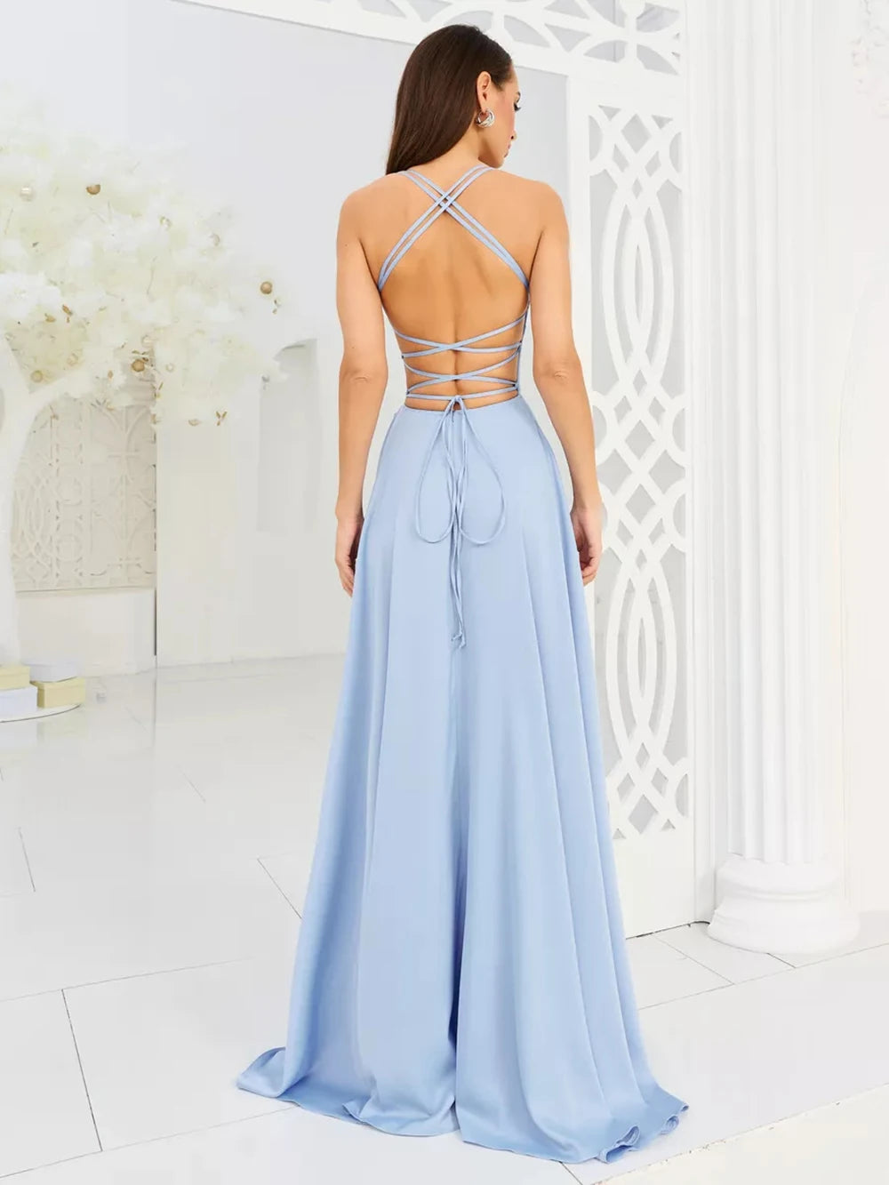 2025 & 2026 New Women's Halter Backless Sexy Slit Evening Dress For Party Banquet Birthday Party And Retro Clothing