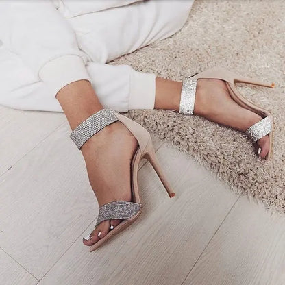 Ankle Strap Women Sandals 2023 Summer Fashion rhinestones Thin High Heels Gladiator Sandal Narrow Band Party Dress Pump Shoes