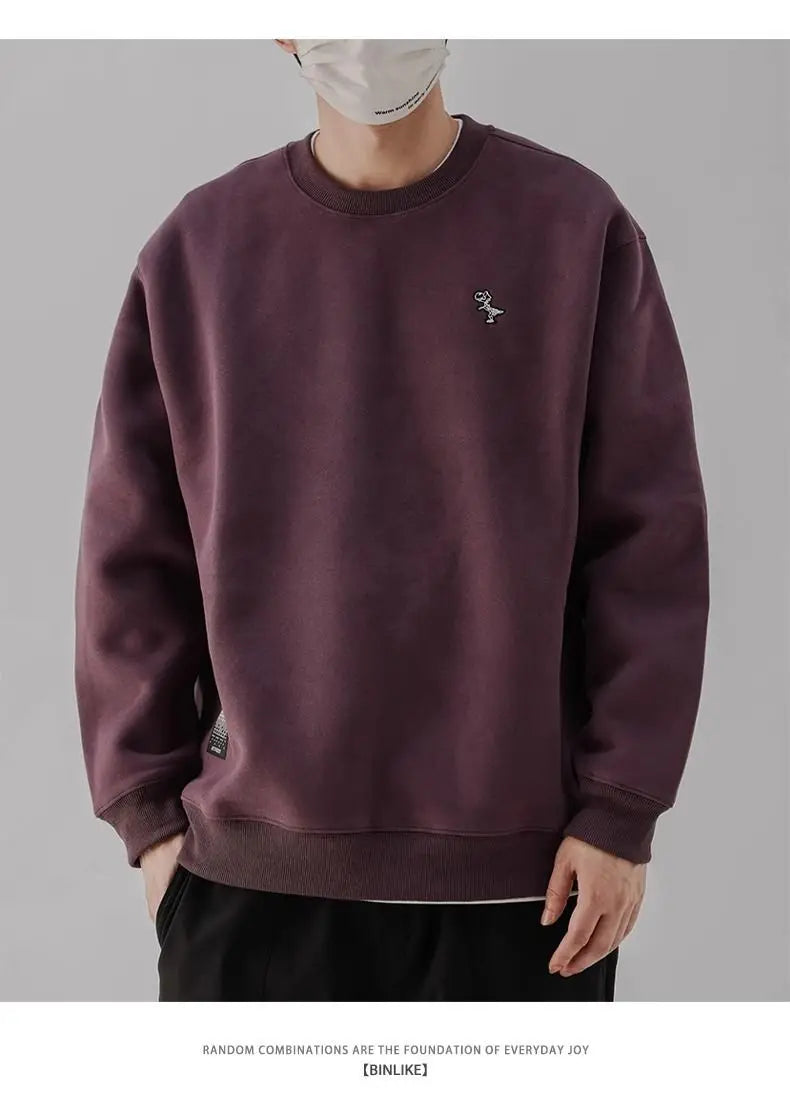 Heavy Sweatshirt Men's Autumn Trendy Embroidered American Long-sleeved Base Top Round Neck Loose Pullover