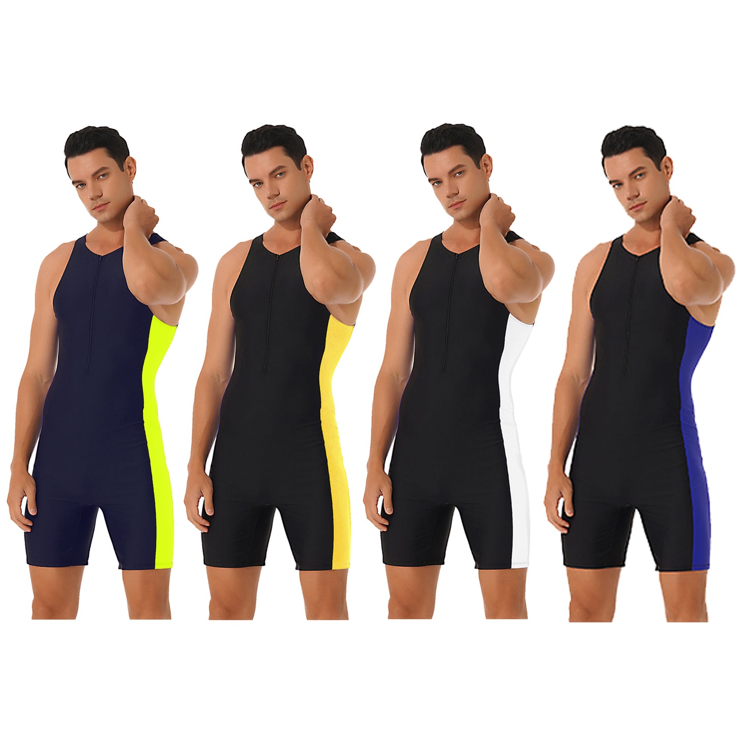 Summer Men One-piece Swimwear Swimsuit Sleeveless Front Zipper Swimming Shorts Bodysuit Triathlon Wetsuit Bathing Suit Beachwear