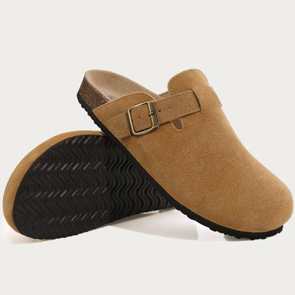Comwarm Men Suede Clogs Slippers Classic Cork Footbed Mules Women Cozy Fashion Clogs Shoes With Arch Support Men Beach Sandals