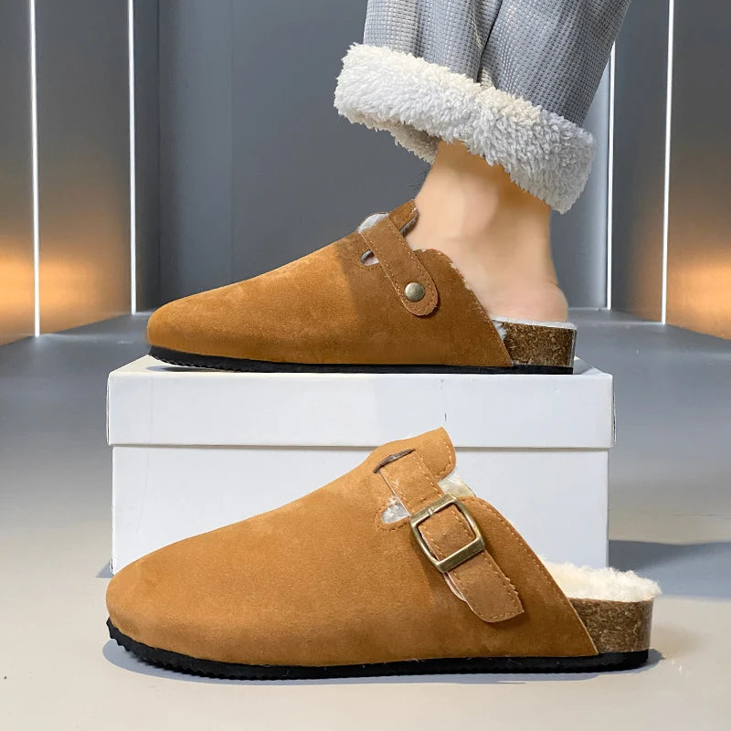 Men Suede Leather Mules Women Comfort Potato Shoes with Arch Support Cork Winter Shoes Fashion Clogs Men Cork Footbed Mens Clogs