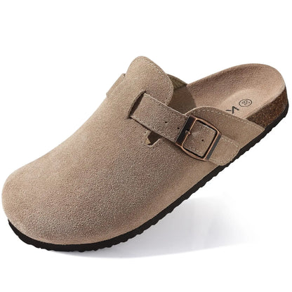Comwarm Men Suede Clogs Slippers Classic Cork Footbed Mules Women Cozy Fashion Clogs Shoes With Arch Support Men Beach Sandals