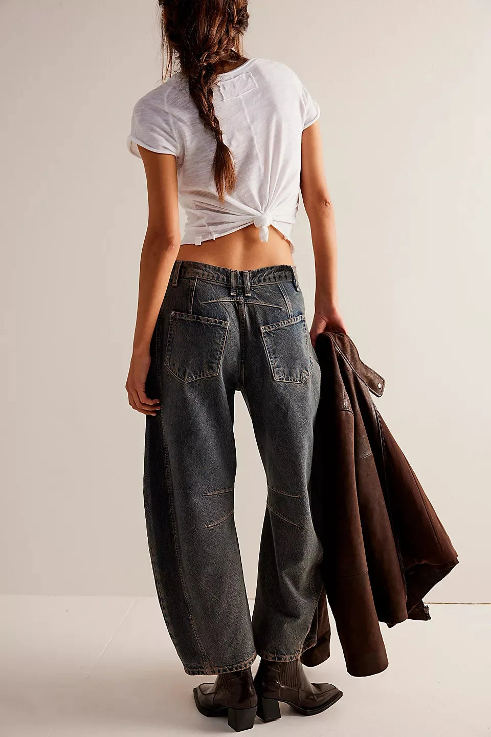 Midiross High Stretch Mid-Rise Barrel Jeans Fashion wide Leg Shape Women Casual Baggy Mid Waist Denim Pants