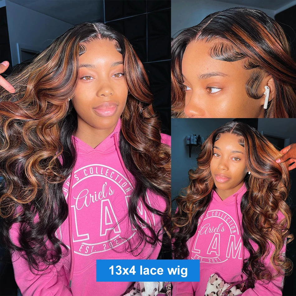 1B30 Highlight Wig Human Hair Blonde Body Wave 13X6 HD Lace Frontal Wigs Transparent Preplucked Brazilian Human Hair 200 Density