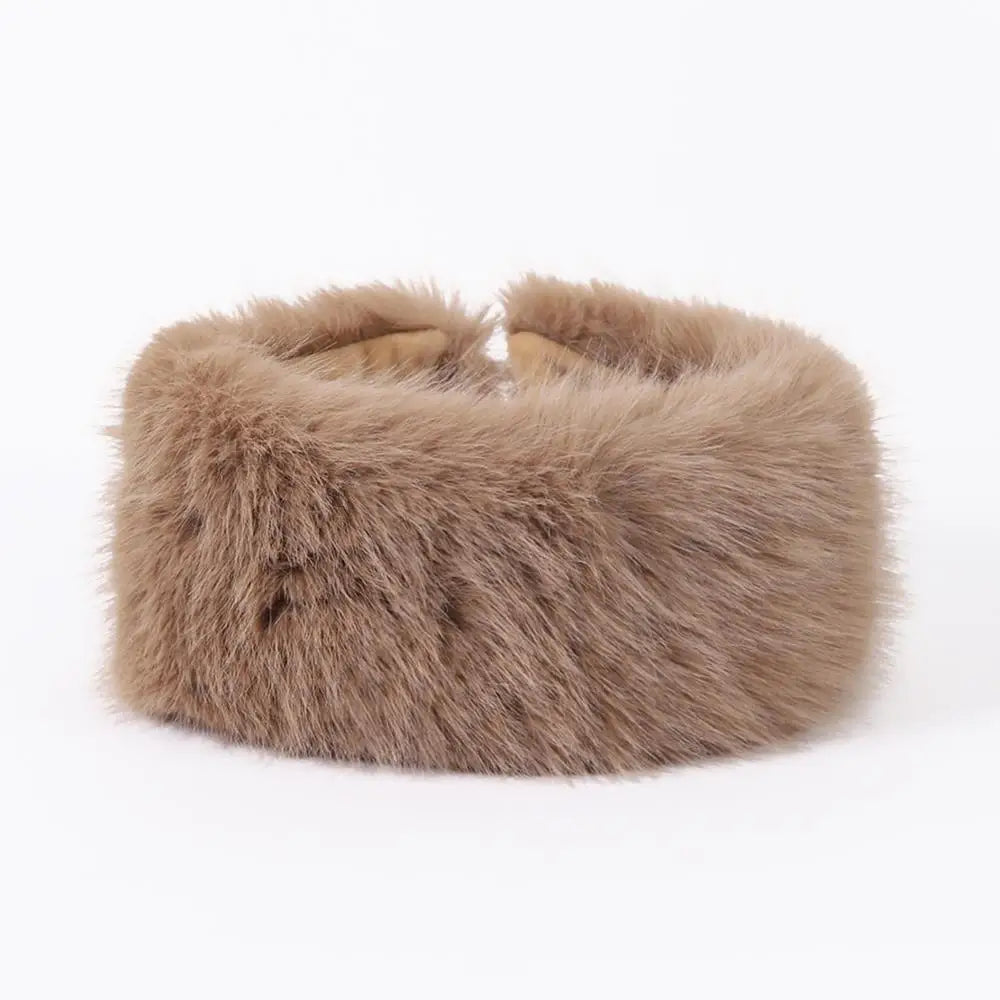 Winter Lmitation Fur Thickened Fluffy Headband Plush Solid Color Headwear Outdoor Windproof Ear Warmer Head Cover Ski Cap