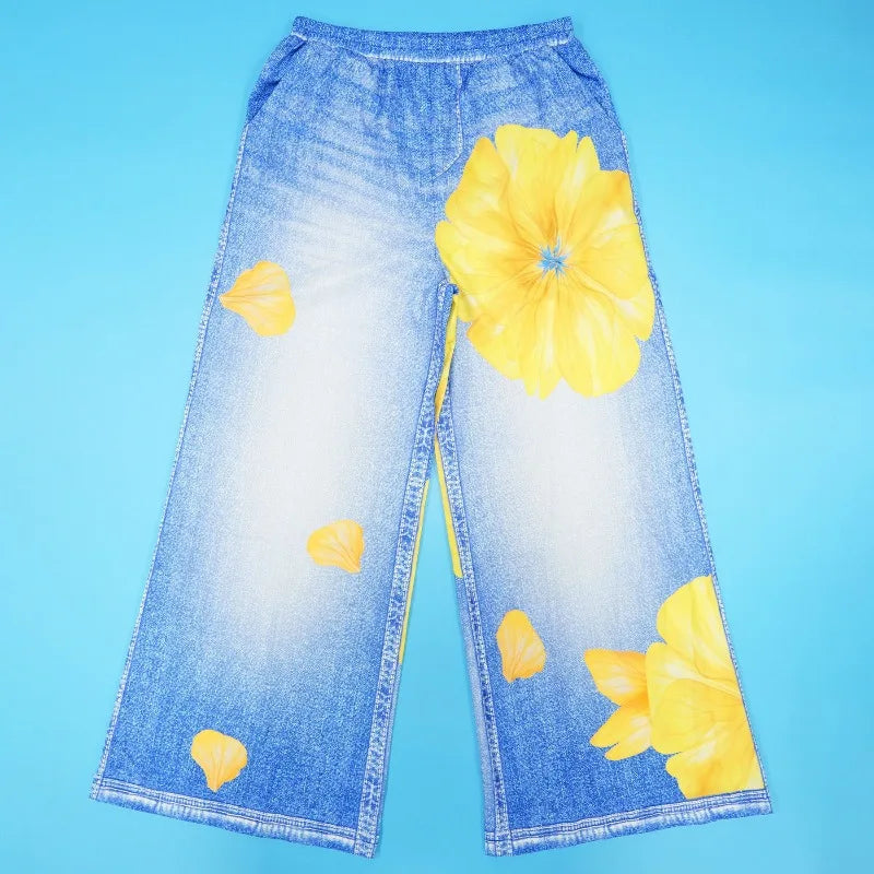 KEXU Women's Tie Dye Printed Wide Leg Casual Loose Long Pants Streetwear