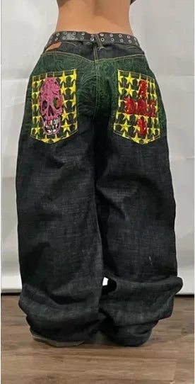 New American Street Retro Y2K Jeans Harajuku Hip Hop Light Blue Jeans For Men And Women Gothic High Waist Loose Denim Trousers