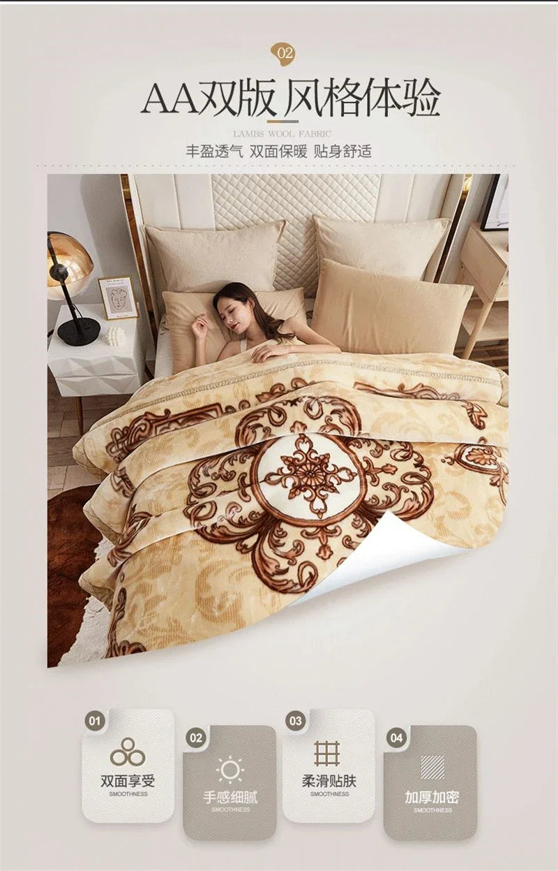 New Warm Weighted Blankets for Beds High End Thicken Warmth Raschel Blanket for Winter Autumn Double Side Plush Comforter Quilt