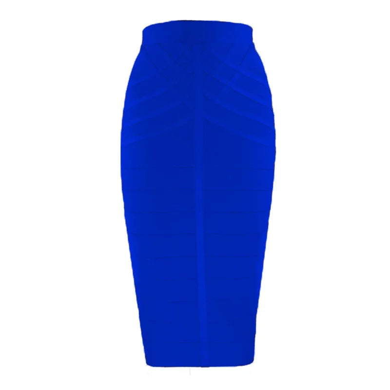 Elegant Elastic Knee Length Bandage Skirts For Women Chic High Waist Formal Occassion Office Lady Pencil Skirt Comfortable