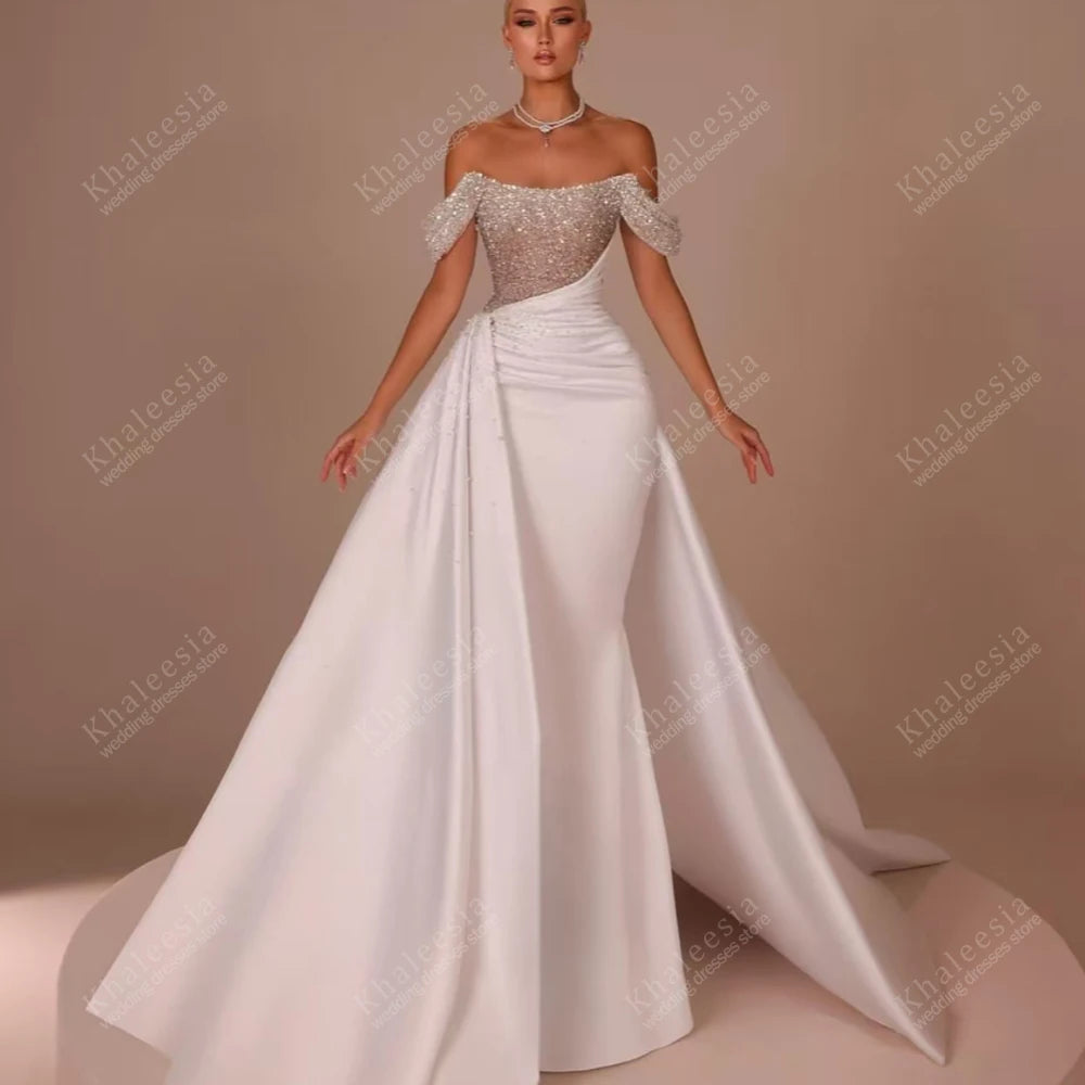 Gorgeous Wedding Dresses Satin Bridal Gowns Off The Shoulder Robes A Line Floor Length Robes Vestidos De Novia Customized 2025 & 2026