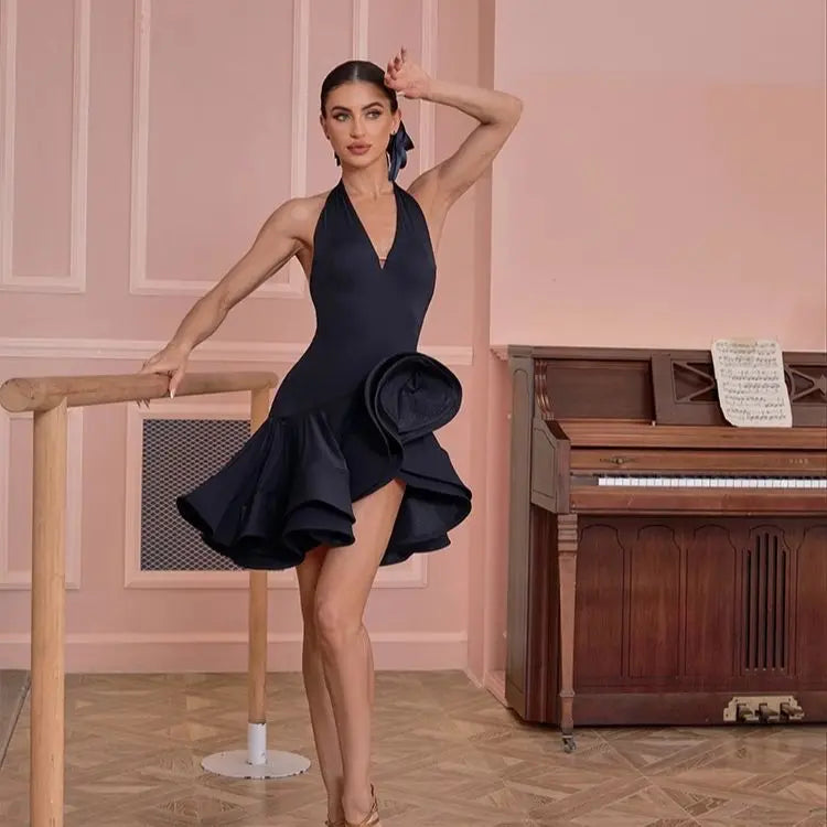 Black Latin Dance Dress for Women Professional Sexy Chacha Dance Competition Dress Adult Party Dresses Stage Outfit 2025 New