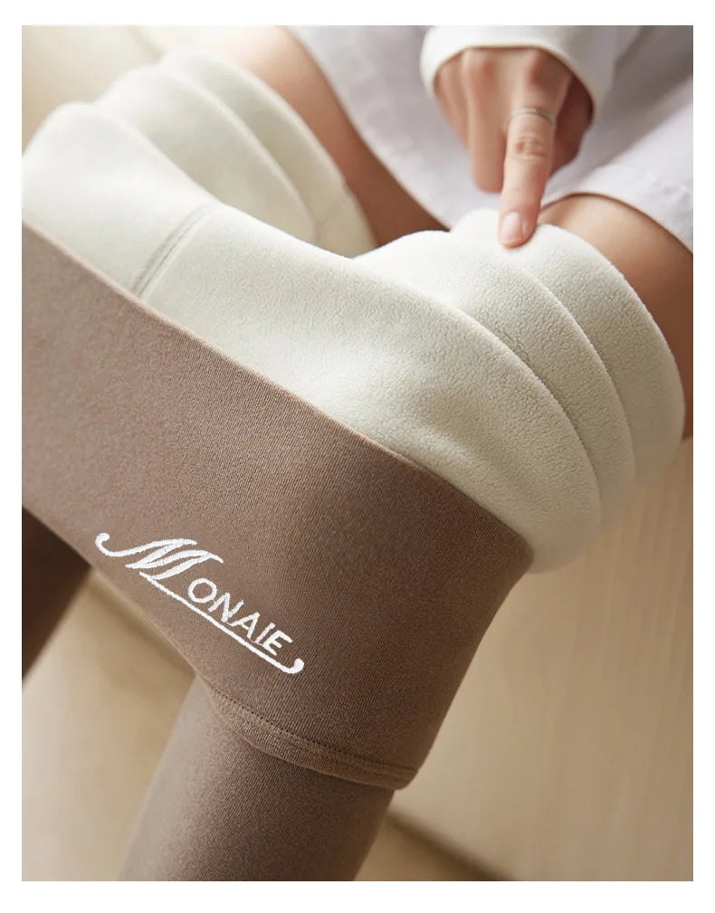 Winter Cashmere Leggings Women Solid Warm Leggings High Waist Slim Stretchy Pants Big Size Adding Velvet and Thickening Pants