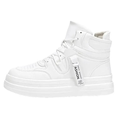 New Autumn/Winter Men's Casual Sneakers 12cm Increased Height 10cm Thick Sole White Shoes High Top Rubber Base Male Footwear