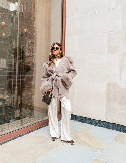 Fashion Hooded Women's Wollen Coat Fur Collar Lace Up Pocket Solid Warm Lady Coats 2025 Autumn Winter Elegant Female Streetwear