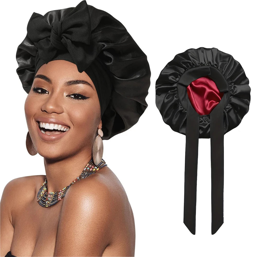 Silk Satin Hair Cap For Sleeping Bonnets For Women Round Haircare Women Headwear Night Hat Reversible Head Cover