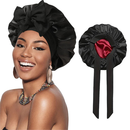 Silk Satin Hair Cap For Sleeping Bonnets For Women Round Haircare Women Headwear Night Hat Reversible Head Cover