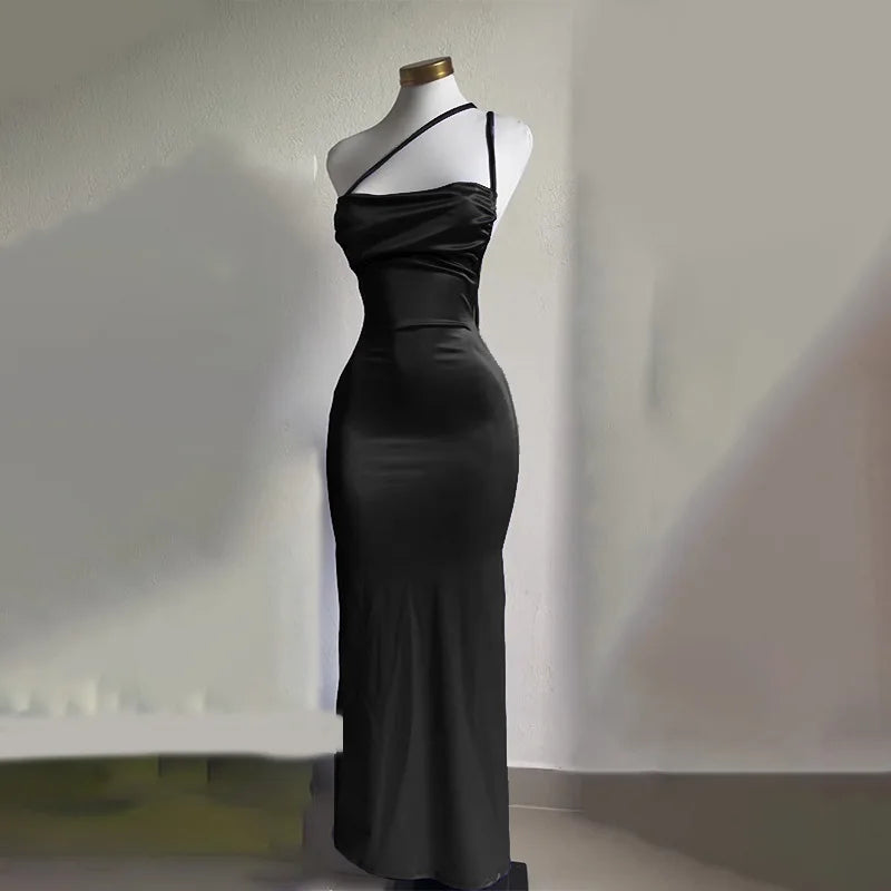 Sexy Hot Girls Slim Spaghetti Strap Long Dresses Women Solid Color Backless Package Hip Bodycon Slit Dress Party Club Vestidos