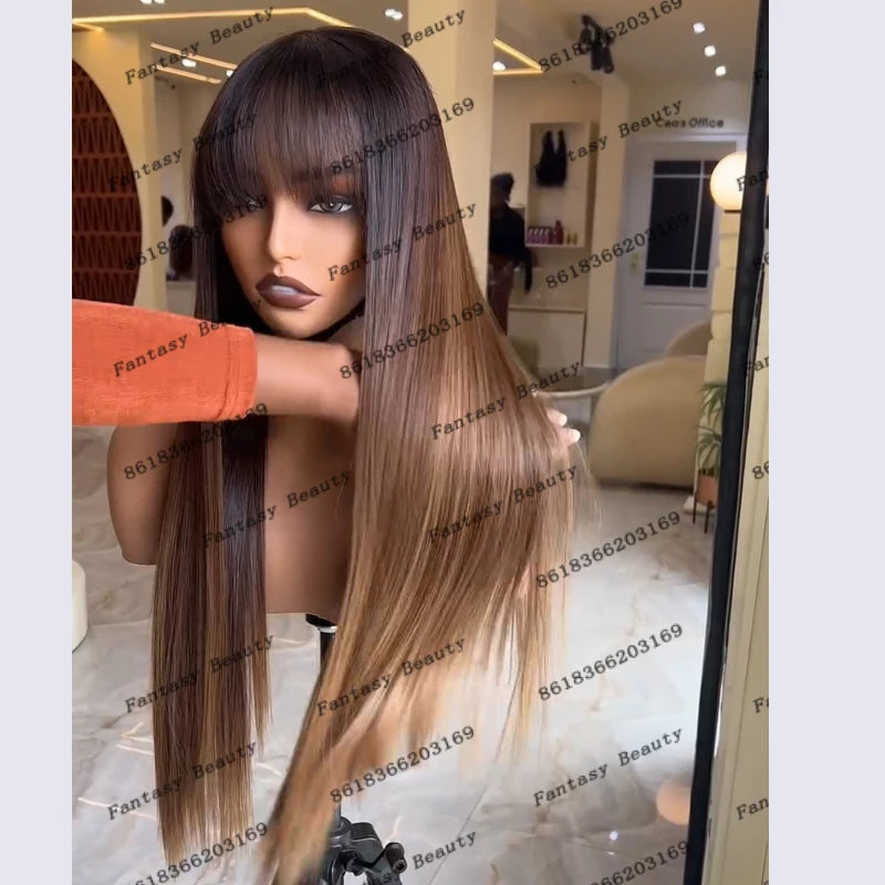 Long Silky Straight Ombre Golden Brown 5x5 HD Lace Wigs for Black Women 100% HUman Hair Glueless 13x6 Lace Front Wigs Natural